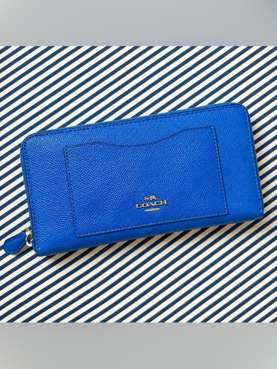 Coach Handbags - Coach Royal Blue Zip Wallet with Gold Logo